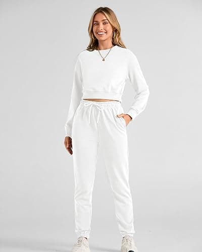 BTFBM Women 2 Piece Outfits Long Sleeve Crop Top Pullover Drawstring Pant Jogger Set Casual Sweatsuits Tracksuit Pockets thumbnail 2