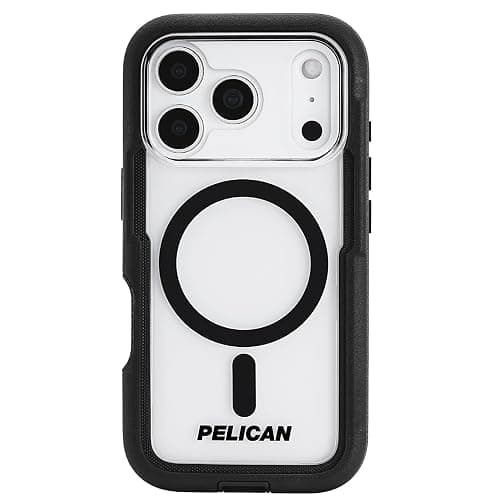 Pelican Voyager iPhone 17 Pro Case [Compatible with MagSafe] Rugged Phone Case w/ 24ft Military-Grade Drop Protection - Heavy Duty Phone Cover w/Belt Clip Holster for iPhone 17 Pro - Black/Clear - Image 1