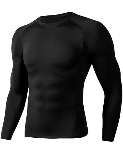 Compression Shirts for Men - Long Sleeve Black Workout Base Layer Athletic Gym Tops Quick Dry Running Undershirts - Image 1