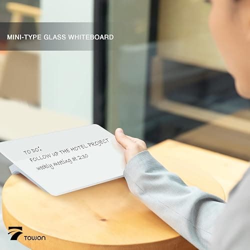 TOWON Small Glass Dry Erase Board, Desk White Board with Standing, Mini Whiteboard Easel Pad Set, Stenography Artifact for Office, Home and School Supplies, 8x6 Inches, White thumbnail 4