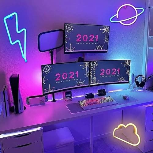 Neon Light Sign, 3 Pcs Eclair Planète Nuage Space Neon Sign Batterie USB Neon Sign Light Néon Signe Planète Lampe pour Chambre à Coucher Salle de Jeux Bar Fête Pépinière Fête d'anniversaire thumbnail 4