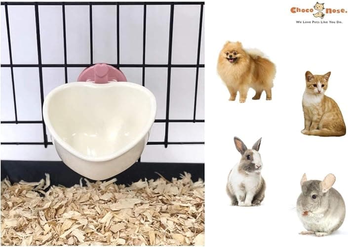 Choco Nose Patented Removable Heart Shaped Food Bowl for Dogs/Puppies/Rabbits/Cats/Guinea Pigs/Chinchillas/Birds -Water Dish for Small Pets or Animals - for Wire Cages or Crates 8 oz, Pink (C607) thumbnail 3