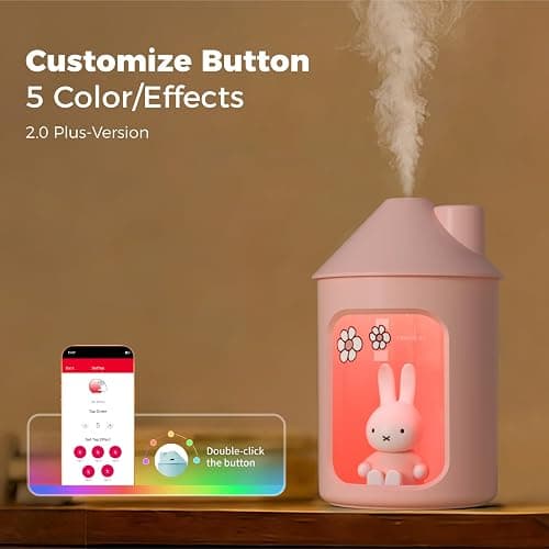 Mipow X Miffy Double Spray Humidifier 2.0 Smart App-Control RGB LED, Mini Cute Humidifier with Night Light, 500ml for Bedroom, Nursery/Office - Pink thumbnail 4