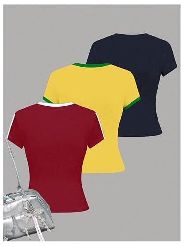SHENHE Girl's 3 Pack Graphic Tees Y2k Beach Floral T Shirt Short Sleeve Fitted Aesthetic Shirts thumbnail 3