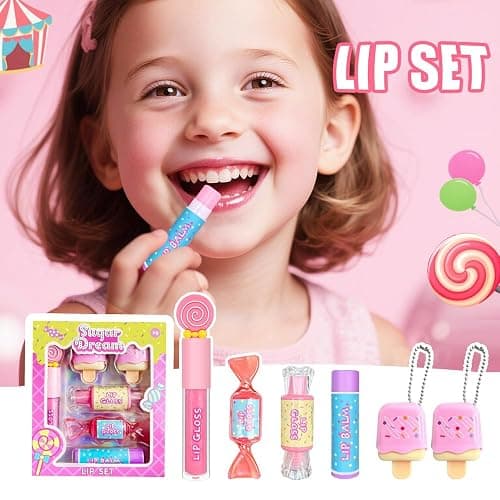 M&U MAKE YOU UP MU 6pc Candy Sweet Lip Gloss Set for Kids - 1 Straight Stick, 2 Ice Cream and 2 Candy Balms, Non-Toxic Girls Birthday Gift, Fun Theme Party Favors thumbnail 3