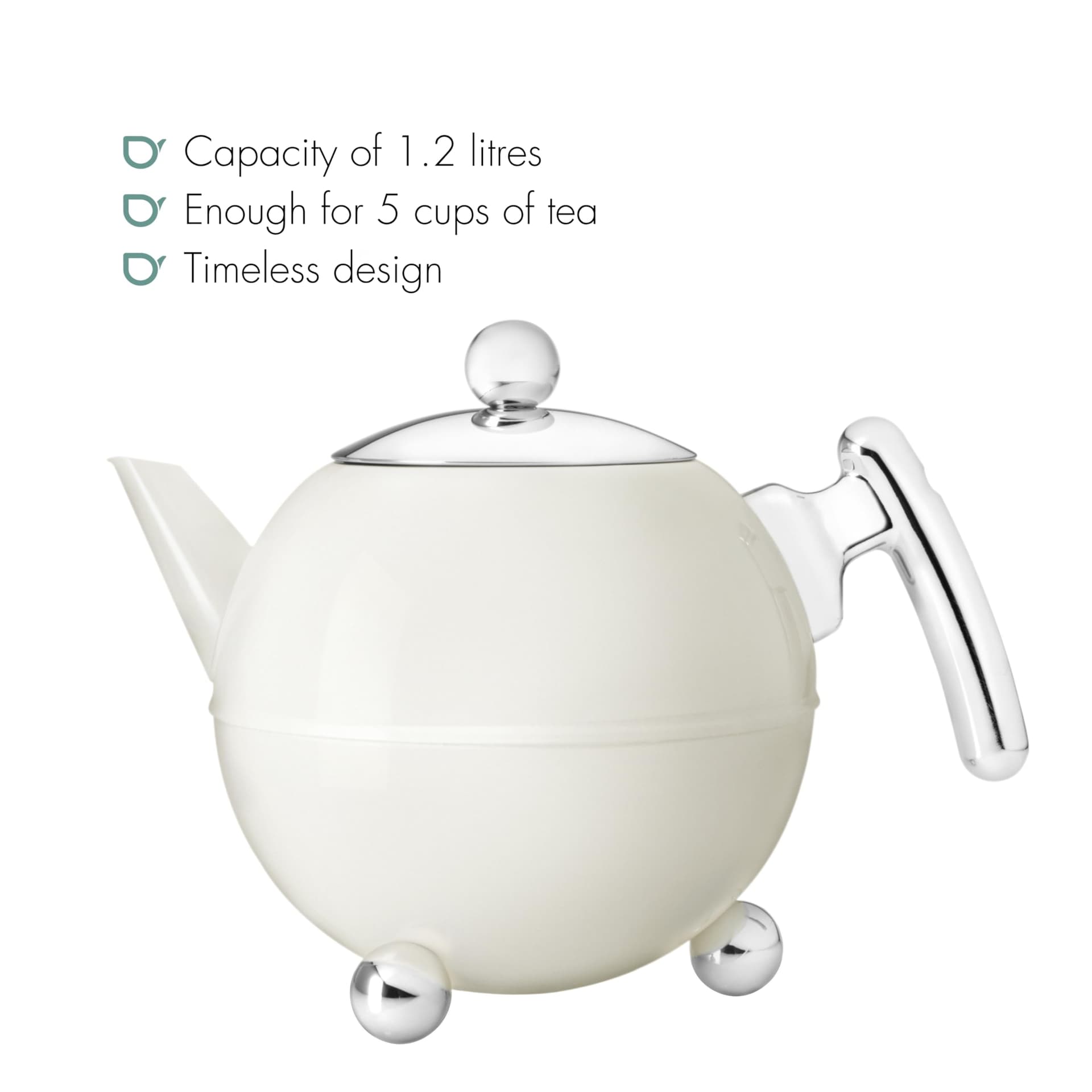 Bredemeijer - Duet® Bella Round – Double-walled Teapot – 1.2 liters - Stainless steel - Warm white thumbnail 4