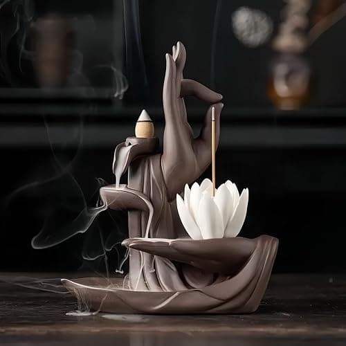 XINGZUAN Lotus Hand Backflow Incense Burner– Ceramic Cones Incense Holder Waterfall Incense Burner & Incense Waterfall Fountain for Zen Decor Backflow Incense Cone Burner - Image 1