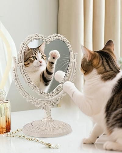 XPXKJ 7 Inch Vintage Heart Mirror - Elegant Desk Makeup Mirror with Double Sided 360 Degree Rotation Vanity Mirror for Coquette Room Decor - Beige thumbnail 8