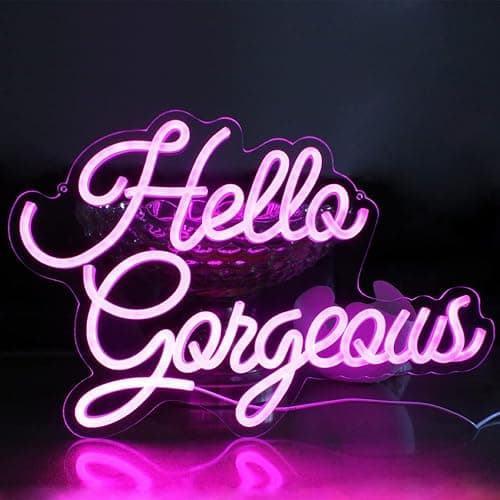 Hello Gorgeous Neon Signs Hello Beautiful Pink LED Neon Lights for Bedroom Wedding Birthday Backdrop Bacelorette Party Wth Dimmable Switch(5V,16.5X11inches) thumbnail 3