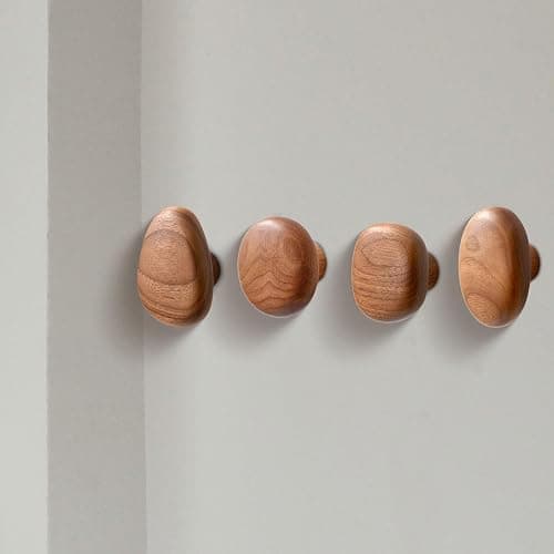 DimyFew 4Pcs, Wood Wall Mounted Coat Hooks Wooden Coat Hooks Coat Racks Wood Cabinet Knobs Wall Hooks for Scarf, Bag,Hat,Bedroom,Home thumbnail 5