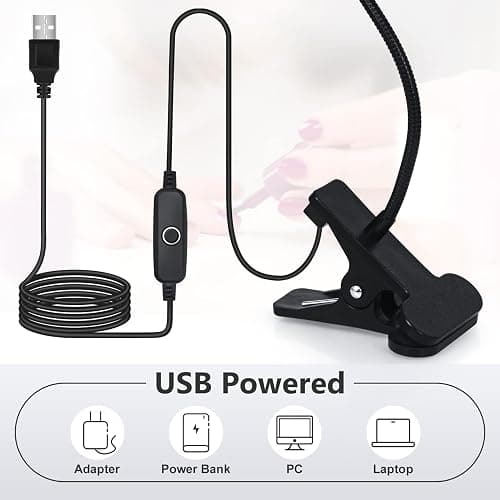Geisofu UV Nail Lamp - UV Light for Gel Nails, LED Gooseneck Flash Cure Lamp for Nails, Manicure Dryer Black Light with Clamp, 365+395nm Wavelength 5V 3W 4 Levels Dimming thumbnail 4