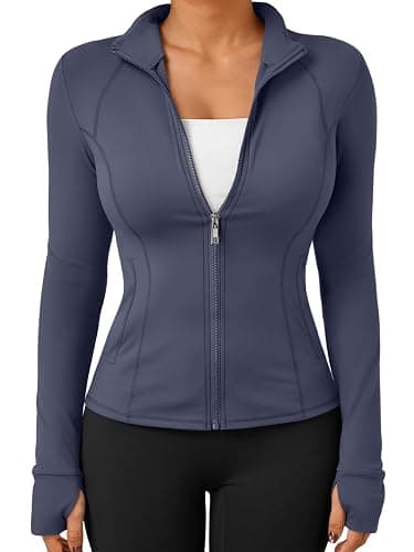 Women's Zip Up Lightweight Jackets Workout Hoodies Gym Clothes | Slim Fitted, 2 Pockets, Thumb Hole, Comfy Stretchy, Athletic Activewear, Fall Outfits, Scrub Jackets - Image 1