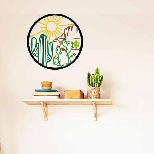 Jidecor Metal Western Cactus Desert Wall Hanging Decor Silhouette Wall Art for Home Living Room Bedroom Kitchen outdoor décor (Colored) thumbnail 2