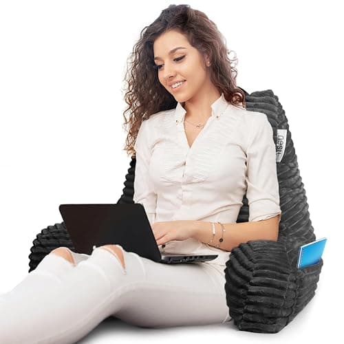 Nestl Reading Pillow with Shredded Memory Foam, Luxe Cut Plush Back Pillow for Sitting Up in Bed, Back and Arms Adjustable Support for Adult & Teens, Backrest Pillows with Washable Cover Dark Grey thumbnail 8