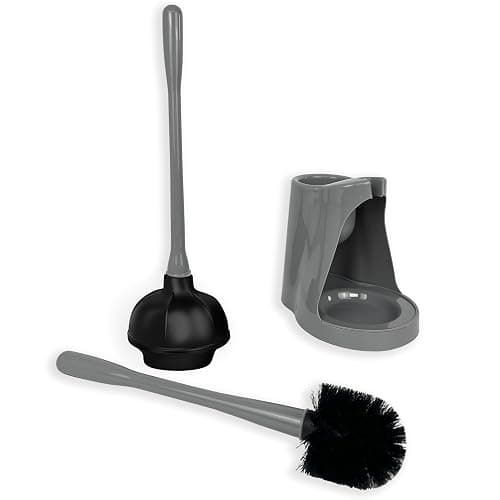 2 in 1 Toilet Brush and Plunger Set - Toilet Brush with Solid Handle, Stand and Holder for Deeply Cleaning in Bathrooms - Plastic Toilet Brush and Holder Set in Grey thumbnail 6