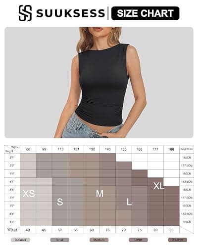 SUUKSESS Women Double Lined Going Out Basic Tank Tops Ruched Summer T Shirts thumbnail 5