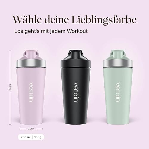 VETAIN Edelstahl Shaker 700ml - 100% Auslaufsicher - Premium Protein Shaker mit Mixball - Außen gravierte Messskala - Frei von BPA & DEHP - spülmaschinenfest, robust & langlebig - Rosa thumbnail 2