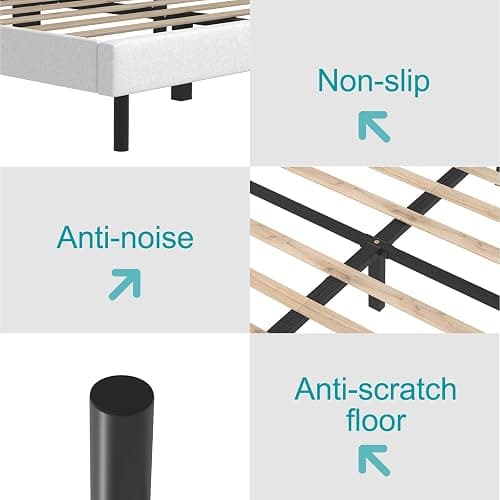Twolike Queens Bed Frames with Upholstered Platforms, Foldable Metals Frames & Simplys Tool Assembly, Queen Bed Frames with White Breathable Fabric thumbnail 4