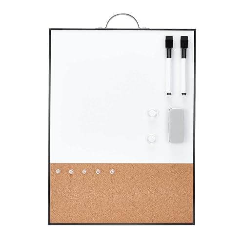 TSJ OFFICE Small Whiteboard Cork-Board - 16" X 12" Portable Aluminum Black Framed Magnetic Dry Erase Board, Small Bulletin Cork Board with Holder for Office, Home and School - Image 1