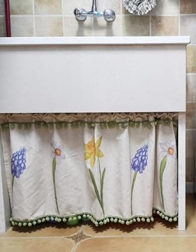 A.Monamour Rideau de Cuisine Court pour Petit Fenêtre Motif Jonquilles en Lin avec Pompon Rustique Maison de Campagne Rideau Brise-bise Rideaux à Disques Panneaux de Rideaux Cantonnières Demi Rideau thumbnail 8