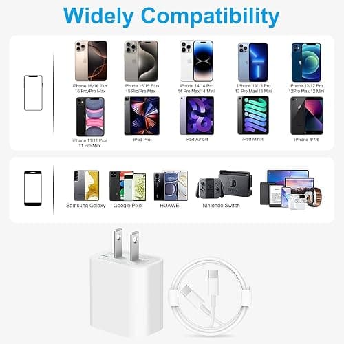 for iPhone 16 15 Charger/10ft Type C to C Charging Cable Cord Long,USB C Fast Charging Block for Apple iPhone 16 Pro Max/16/15/15 Plus/AirPods Max 2 (2024)/AirPod Pro 2nd Gen/4/Plug Cube Power Adapter - 1Pack White - 10 Feet thumbnail 7
