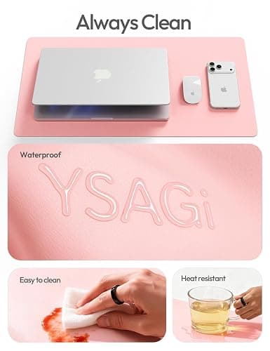 YSAGi Leather Desk Protector, Office Mat, Large Mouse Mat, Non-Slip PU Leather Blotter, Laptop Desk Pad, Waterproof Writing Pad for Office and Home (Light Pink, 31.5" x 15.8") thumbnail 7