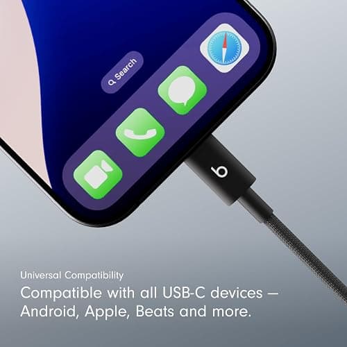 Beats USB-C to USB-C Woven Cable Fast Charging Durable/Tangle-Free Compatible Charger for Apple & Android Devices (1.5 m, 5 ft) - Bolt Black thumbnail 3