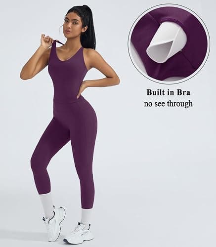 OMKAGI 2 Piece Workout Sets for Women Padded Workout Tops Booty Leggings with Pockets Gym Sets thumbnail 3