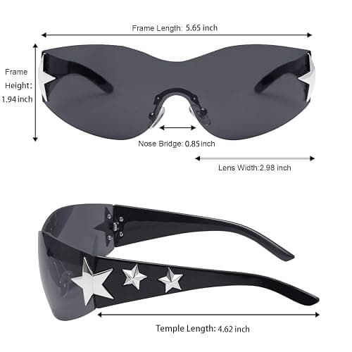 Haqptul Rimless Y2K Sunglasses Star Wrap Around Glasses 2000S Accessories for Women Men Trendy Fashion Cool Shield Shades thumbnail 6