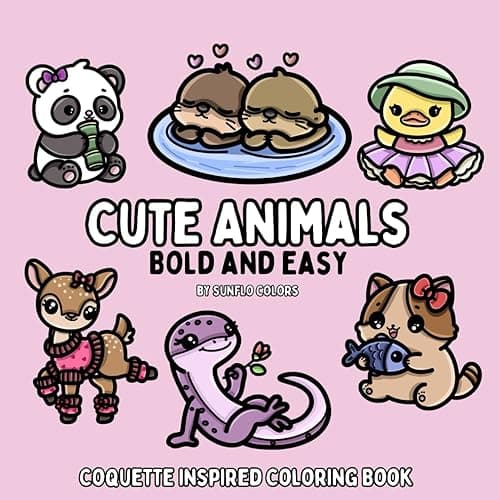 Cute Animals: Coquette Inspired Bold and Easy Coloring Book for Adults or Kids (Bold and Easy Coloring Books)