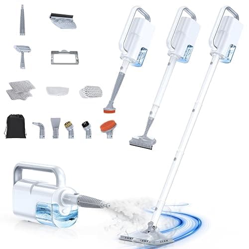 ScrubWiz Steam Mop with Detachable Handheld Steam Cleaner, 10-in-1 Multi Accessories, Quick 10s Heat, 350ml and 2-Level Steamer for Cleaning Floor, Carpet, BBQ Grill, Tile, and Grout, Light White - Image 1