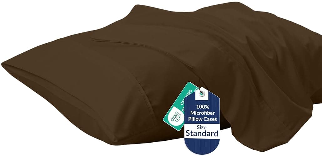 Royale Linens Standard Pillowcase Set of 2 Bed Pillow Case 20x26 Inch Brown Pillowcases 1800 Brushed Microfiber Wrinkle and Fade Resistant Soft and Cozy Standard Size (Hours, - Image 1