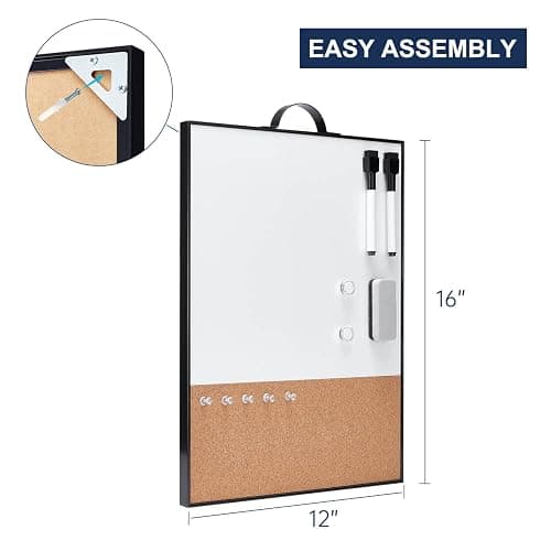 TSJ OFFICE Small Whiteboard Cork-Board - 16" X 12" Portable Aluminum Black Framed Magnetic Dry Erase Board, Small Bulletin Cork Board with Holder for Office, Home and School thumbnail 3
