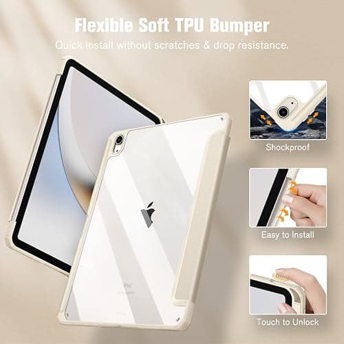 Fintie Hybrid Slim Case for iPad Air 11-inch M3 (2025) / M2 (2024), iPad Air 5th (2022) / 4th Generation (2020) 10.9 Inch - Shockproof Cover with Clear Back Shell & Pencil Holder, Starlight thumbnail 5