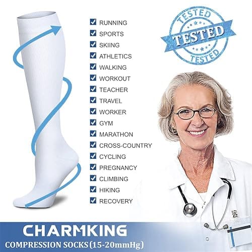 CHARMKING Compression Socks for Women & Men Circulation (3 Pairs) 15-20 mmHg is Best Support for Athletic Running Cycling thumbnail 4