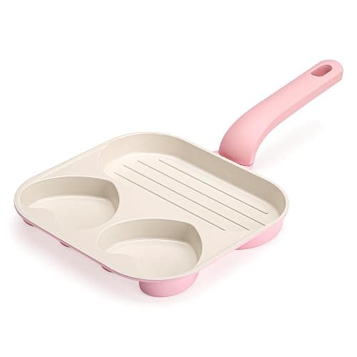 Paris Hilton Ceramic Nonstick Divided Skillet with Heart-Shaped Sections and Grill Plate, Cast Aluminum, Dishwasher Safe, 8-Inch, Pink - Image 1