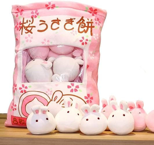 Nenalayo Cute Bag of Cherry Blossom Bunnies Plush Toy Soft Throw Pillow Stuffed Animal Toys Creative Gifts Room Decor Creative Gifts for Girls thumbnail 9