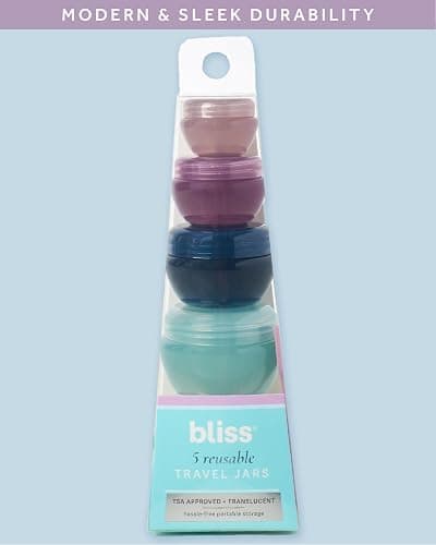 Bliss Travel Containers - 5 Pack Leak Proof Tapered Jar Set with Lid and Spatula - Small Travel Containers for Creams, Lotions, Vitamins, and Small Jewelry, Multi thumbnail 6