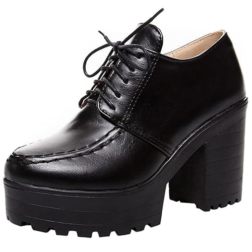 Betastella Women's Chunky Heel Platform Ankle Booties Lace Up Vintage Oxfords Shoes - 8 - Black thumbnail 2