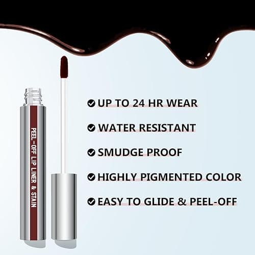 Cilrofelr Peel Off Lip Liner Stain with Tweezer, Long Wear Tattoo Lip Liner, Peel Off Lip Stain with Matte Finish, Long Lasting, Waterproof, Transfer-proof, Highly Pigmented Color (Espresso) thumbnail 3