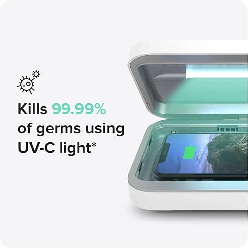 PhoneSoap 3 UV Phone Sanitizer Box & Dual Charger, Patented 360° UVC, White | Patented, Clinically Tested, Kills 99.9% of Germs, Fits All Phones, Charges 2 Devices, 10-Min Cycle thumbnail 2