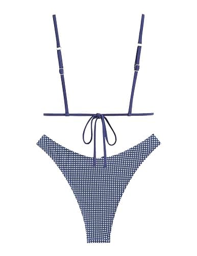 seamoly Women's Bikini Sets Tie Back Bowknot Two Piece Swimsuits Triangle Thong Bathing Suit Gingham Floral Cherry Printing thumbnail 4