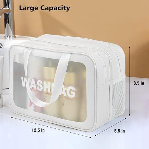 DAPOWER Travel Toiletry Bag for Women and Men, Matte Translucent Toiletry Bag with Handy Handle, Makeup Cosmetic Organizer Bag for Travel Toiletries Accessories (White-XL) thumbnail 2