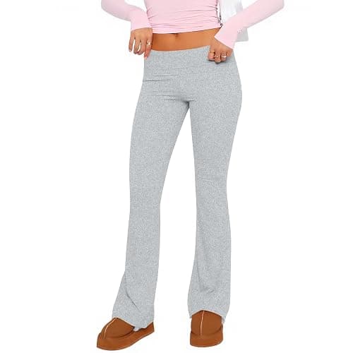 Slakkenreis Flare Leggings for Women Fold Over Wide Leg Yoga Pants Y2K Low Rise Sweatpants Plus Size Workout Cotton Leggings thumbnail 8