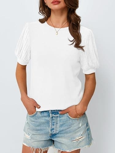 AUTOMET Womens Summer Short Sleeve Sweater Dressy Business Casual Blouses 2026 thumbnail 2