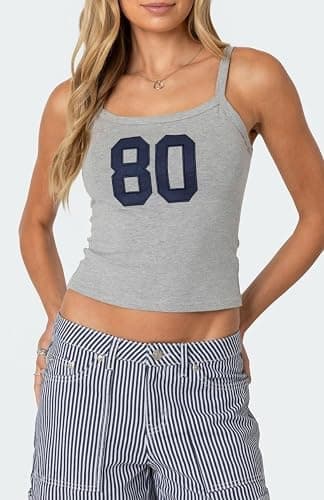 NUFIWI Women Graphic Tank Top Spaghetti Strap Embroidered Crop Tops Sleeveless Cute Baby Tee Y2k Jersey Camisole thumbnail 2