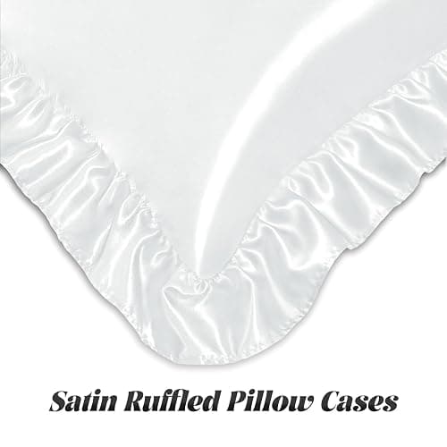 Homiest Ruffle Satin Pillowcase for Hair and Skin, Standard Size Satin Pillow Covers Silky Pillow Cases Set of 2, Satin Ruffled Pillowcase with Envelope Closure, Anti Wrinkle Pillow Shams (White) - Standard - 20 x 26 Inch - White thumbnail 5