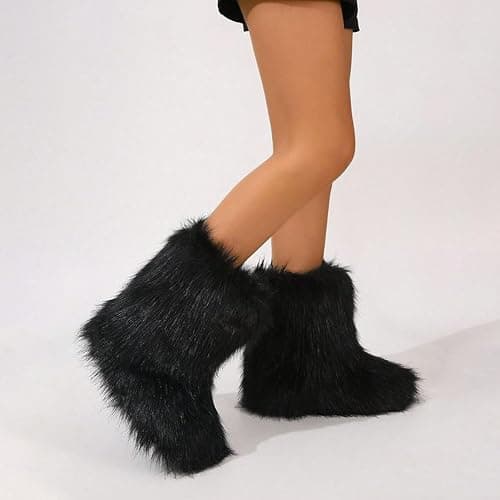 CEPEPRIN Women's Faux Fur Boots Furry Fuzzy Snow Boots Fluffy Winter Boot | Warm Comfortable Mid-Calf Boot Outdoor Indoor Flat Shoes thumbnail 6
