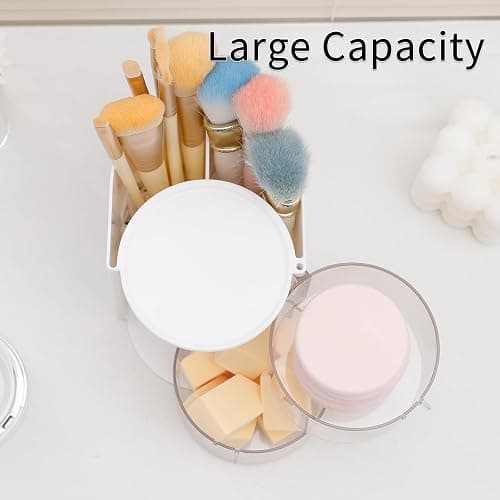 FABROK 2-Layer Clear Hair Accessories Organizer with Hair Brushes Holder, Rotatable Small Jewelry Box for Necklaces、Earring, Desktop Organizer Case for Makeup Brushes, Hair Accessories, Cotton Swab thumbnail 4