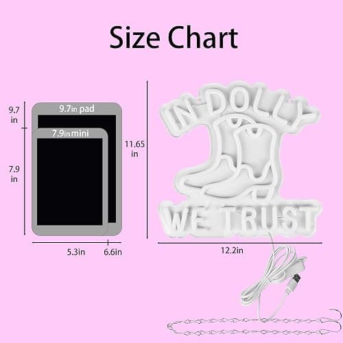 In Dolly We Trust Neon Signs for Wall Decor Pink Country Retro Style Cowgirl Boots Art Decor Western Wall Art Rustic Decoration for Home Party Dolly Birthday Gifts for Girls Women 12.2*11.6in (XD308) thumbnail 3